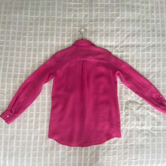 100% Linen Oversized Button Down Shirt Bright Pink Excellent Condition - Picture 11 of 11